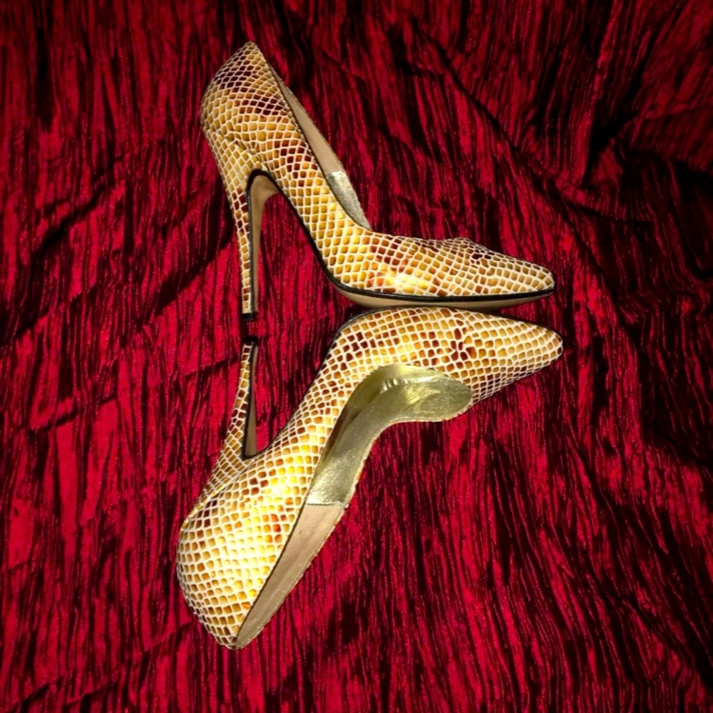 Designer Italian Leather Copper Snakeskin Pumps